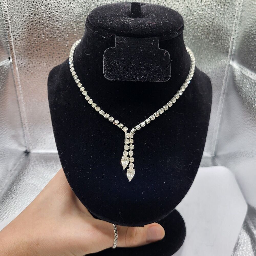 Vintage 50s Dainty Rhinestone Collar Necklace Signed Czech - Missing 1 Stone